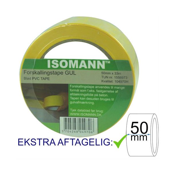 Afmrkningstape 50mm x 33m Gul