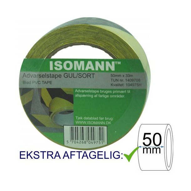 Advarsels tape 50mm x 33m gul / sort 